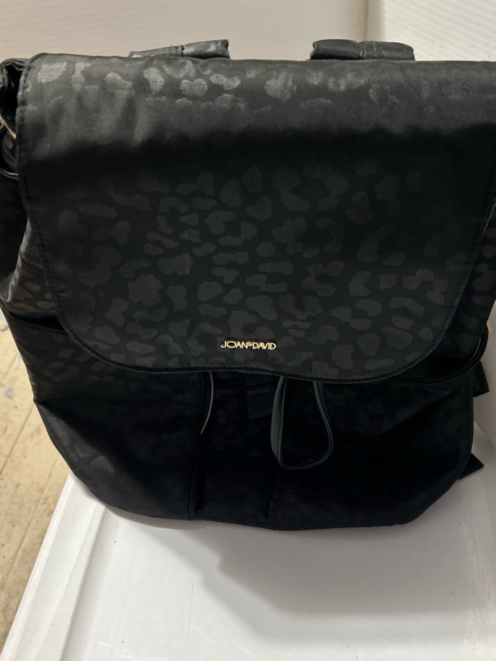 Joan & David Black Leopard-Print Nylon Backpack